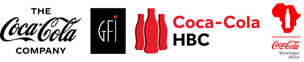 Composite of logos of The Coca-Cola Company, GFI, Coca-Cola HBC and Coca-Cola Beverages Africa