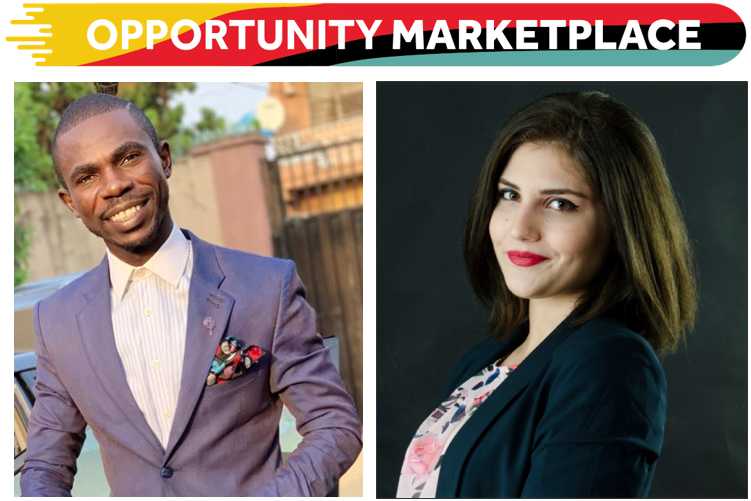 Opportunity Marketplace logo and a man and a woman smiling